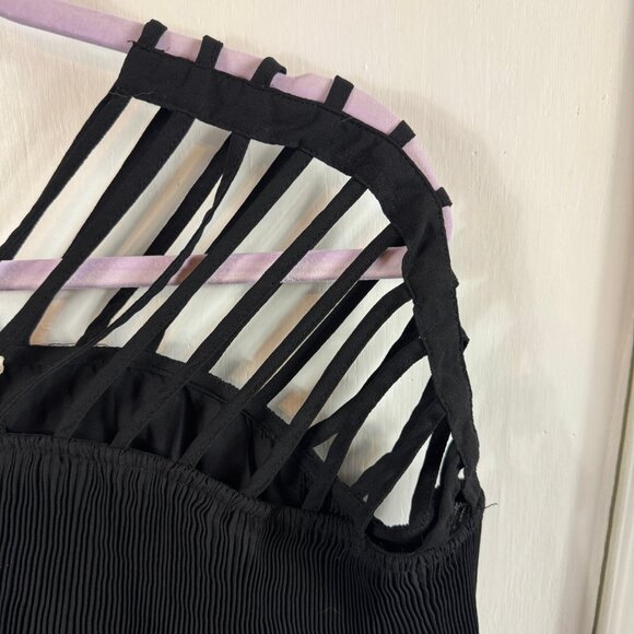 Entro Black Lattice Shoulder Pleated Ruffle Chiffon Blouse – Size Large - Picture 5 of 8